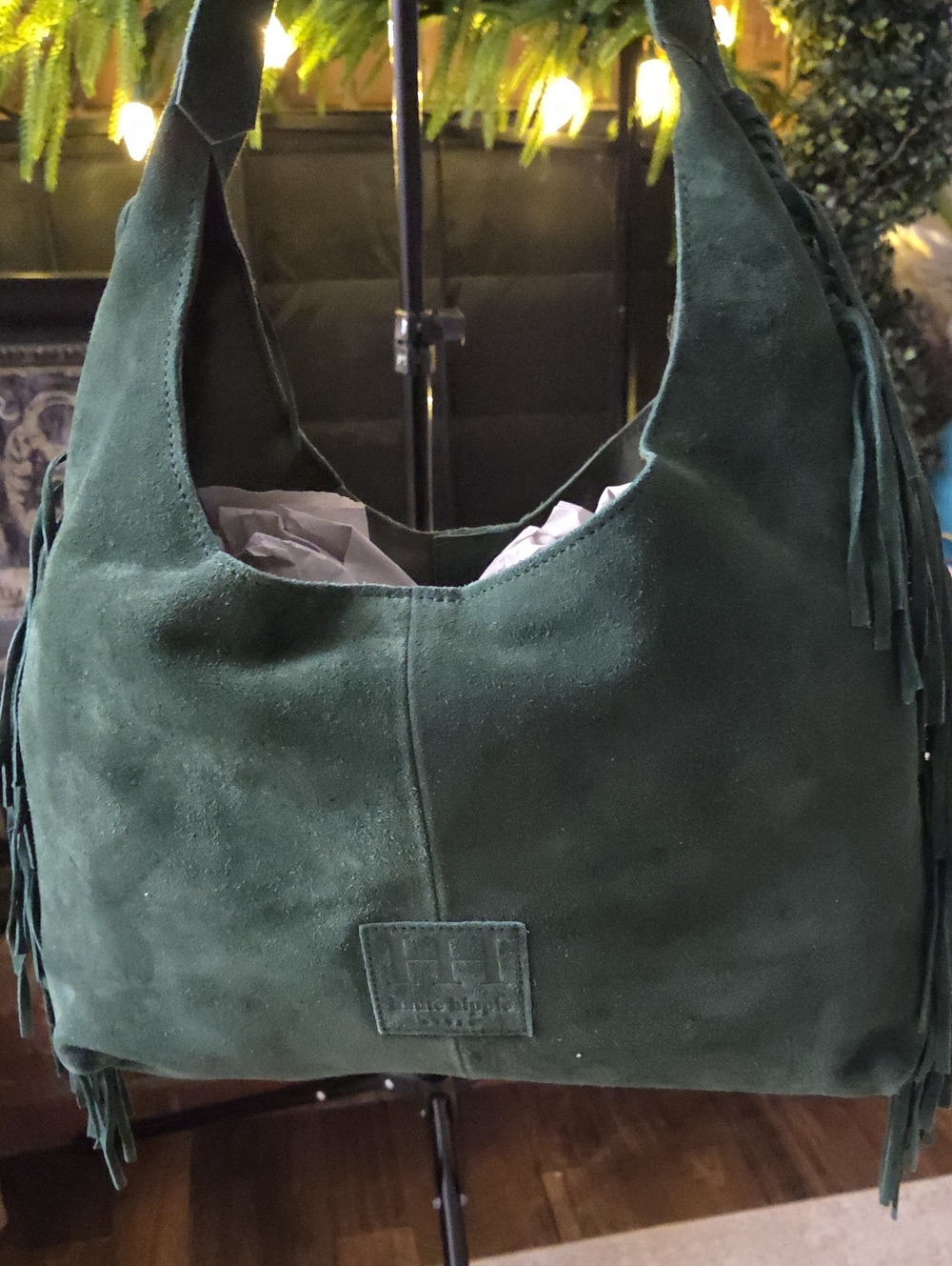 Haute Hippie Dark Green Suede Hobo Bag with Fringe NWT - Picture 8 of 17